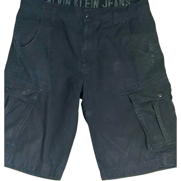 Men's Cargo Shorts Calvin Klein black flat front slit ,utility & flap pockets - Picture 1 of 5